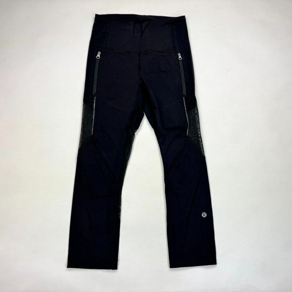 Lululemon Rush Hour 21" Crop Black Women 4 Pockets‎ Luxtreme Mesh Run Gym Yoga - Picture 1 of 15